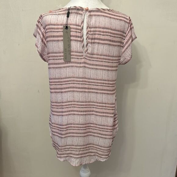 Rose & Thyme pink white patterned cap sleeve blouse Size M New - Picture 7 of 11